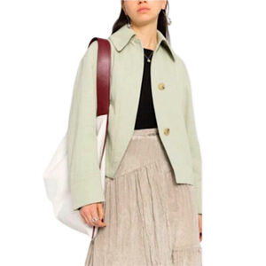 Vince Asymmetrical Concealed Button Cotton Wide Sleeve Celery Jacket Womens 12